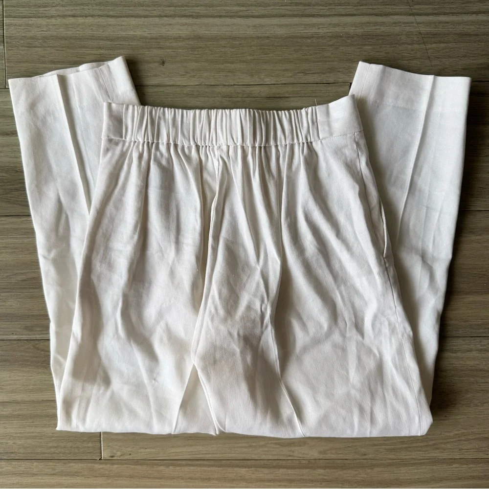 Babaton Arizia Straight Leg Cropped Linen Cotton Blend White Pants Size 00